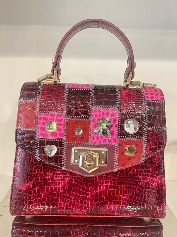 Michelangelo Multicolor Pink & Red Leather Handbag Purse