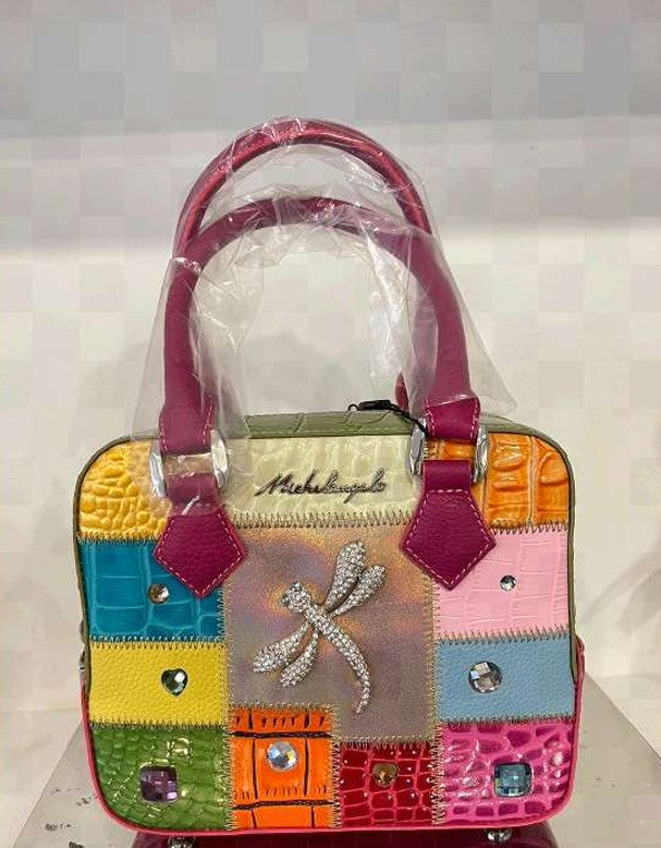 Michelangelo Multicolor Leather Dragonfly Handbag Purse