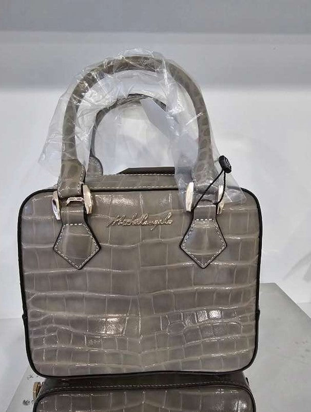 Michelangelo Solid Dusty Gray Leather Handbag Purse