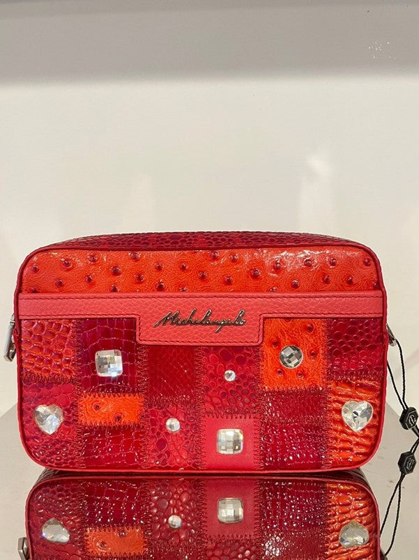 Michelangelo Multicolor Red Tone Leather Clutch Purse