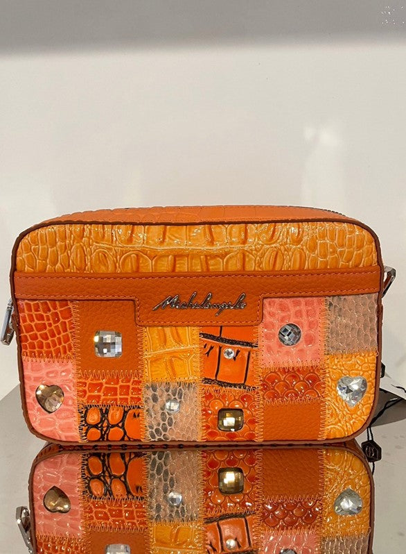 Michelangelo Multicolor Orange Tone Leather Clutch Purse