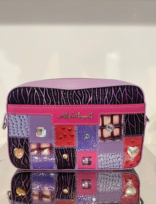 Michelangelo Multicolor Purple & Pink Tone Leather Clutch Purse