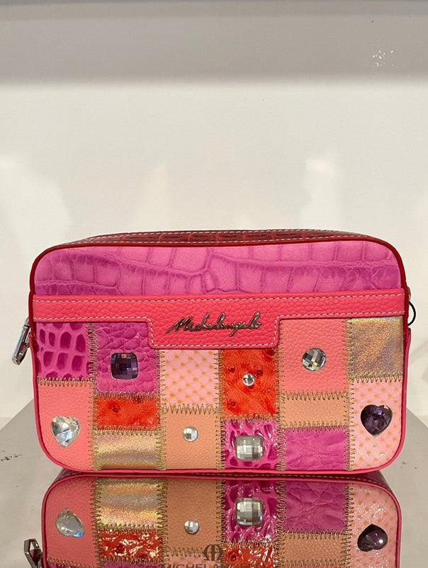 Michelangelo Multicolor Pink & Orange Tone Leather Clutch Purse