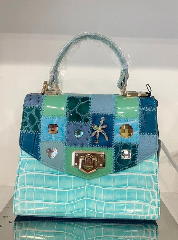 Michelangelo Multicolor Blue & Seafoam Green Tones Leather Handbag Purse