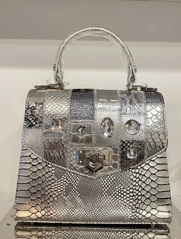 Michelangelo Silver Tone Leather Handbag Purse