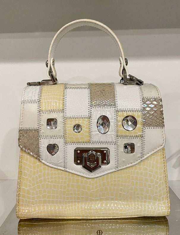 Michelangelo White & Beige Tone Leather Handbag Purse