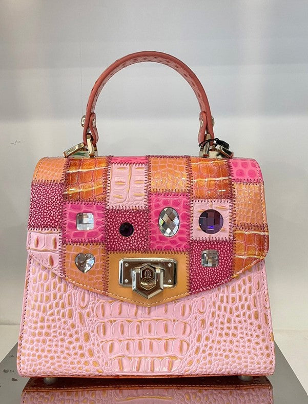 Michelangelo Multicolor Pink Shades Leather Handbag Purse