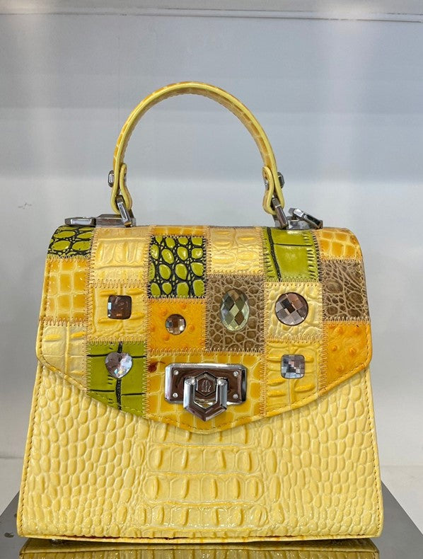 Michelangelo Multicolor Yellow Shades Leather Handbag Purse