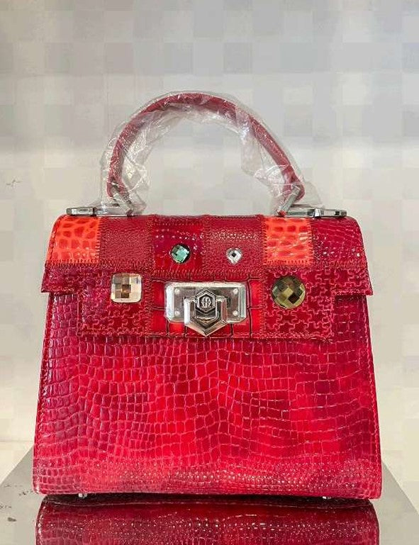 Michelangelo Multicolor Vibrant Red Shades Leather Handbag Purse