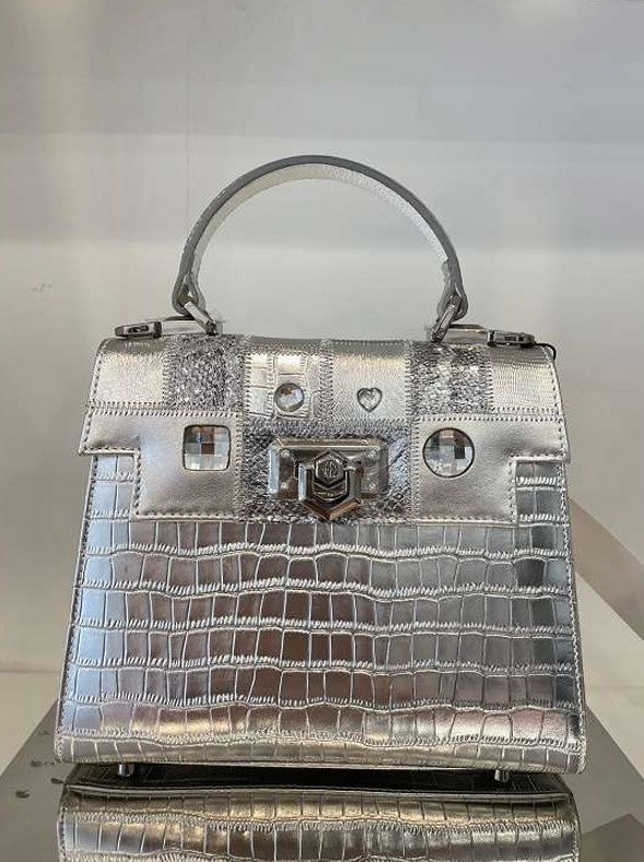 Michelangelo Shiny Silver Leather Handbag Purse