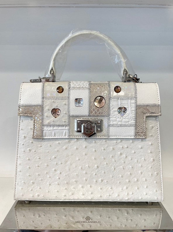 Michelangelo White Tones Leather Handbag Purse