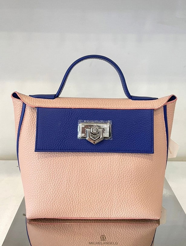 Michelangelo Light Pink & Blue Leather Handbag Purse