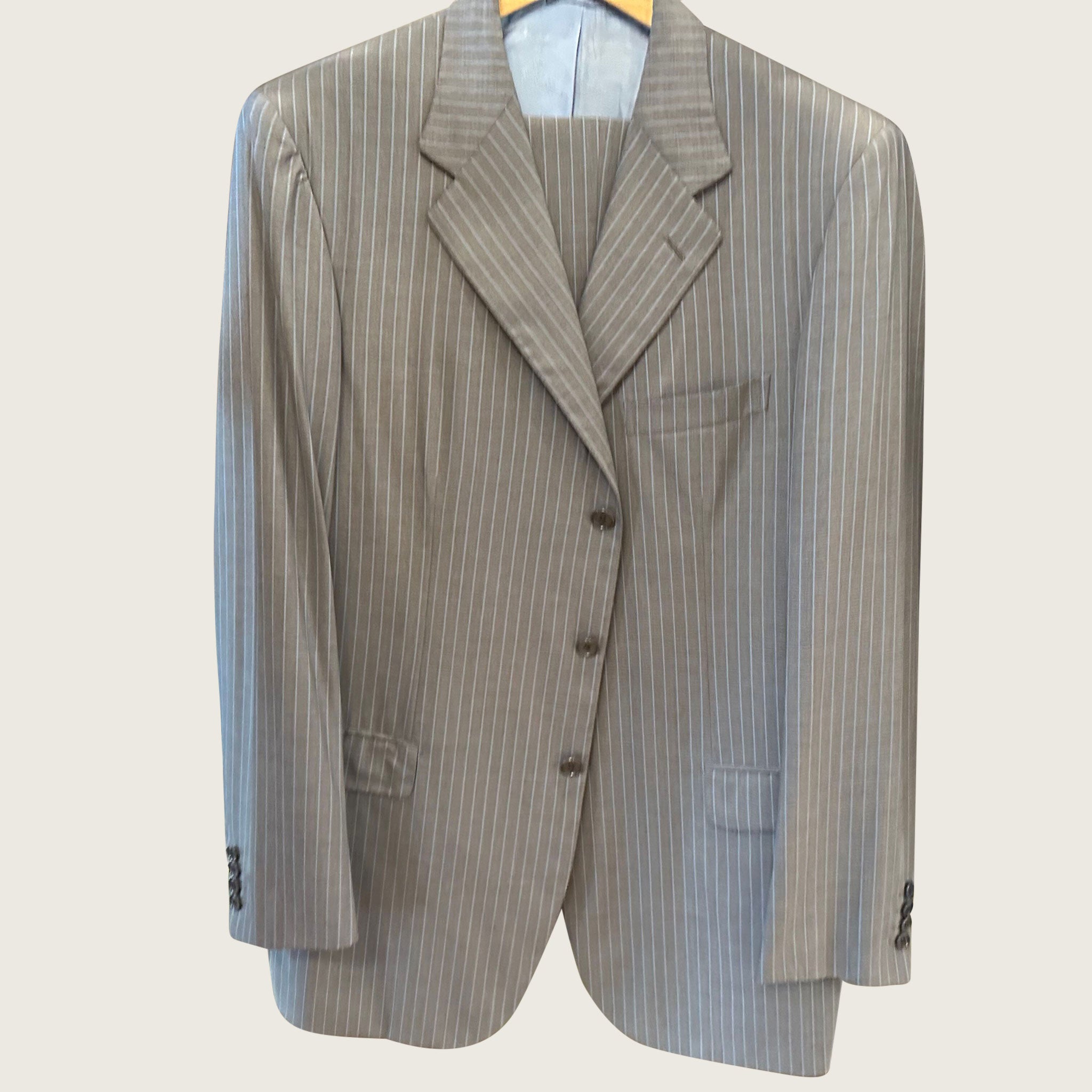 Brioni Light Grey & Blue Pinstripe Suit