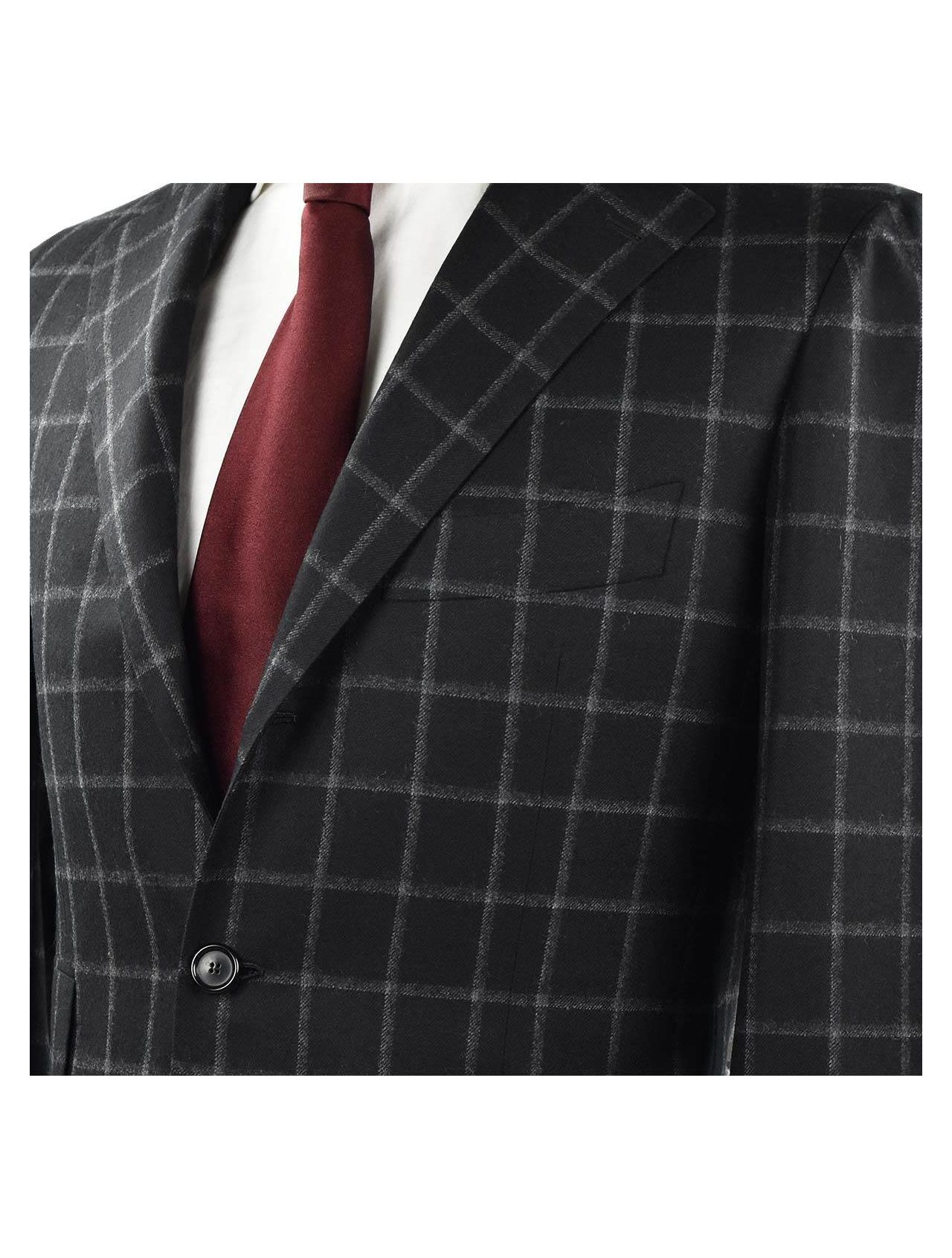 Cesare Attolini Cashmere Blend Black Windowpane Sport Coat Size 38