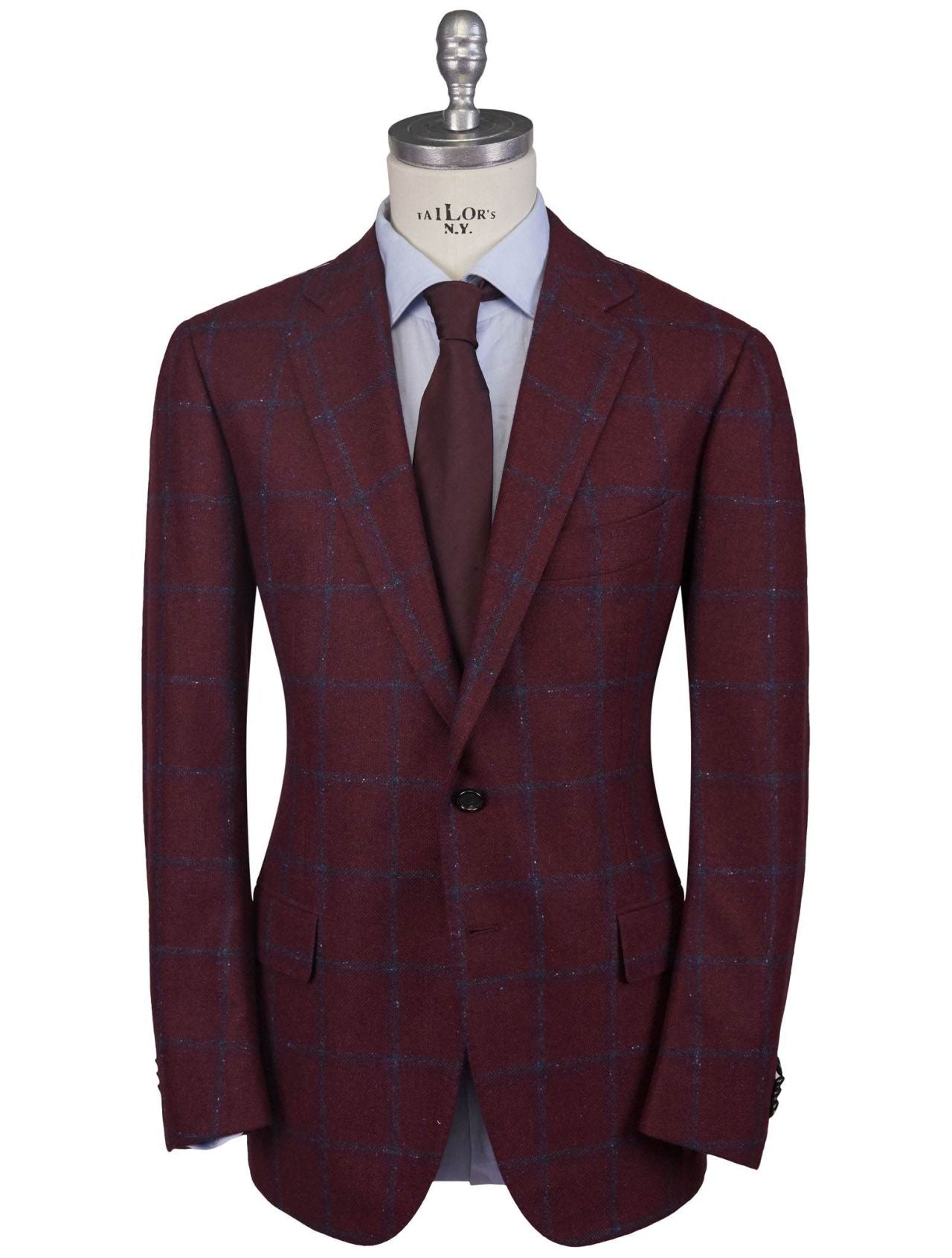 Cesare Attolini Cashmere Blend Red Windowpane Sport Coat Size 42