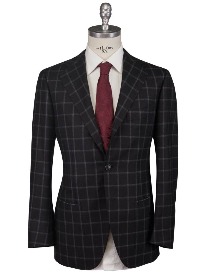 Cesare Attolini Cashmere Blend Black Windowpane Sport Coat Size 36